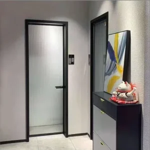 Modern Narrow-Frame Glass Doors and Aluminum Swing Partitions for Indoor Bathroom Use