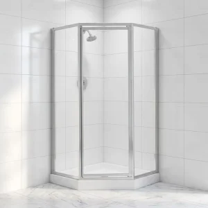 Modern Neo Angle Corner Glass Shower Enclosure Cubicle Satin Chrome Hinge Tempered Glass Drain Gym Apartment Building