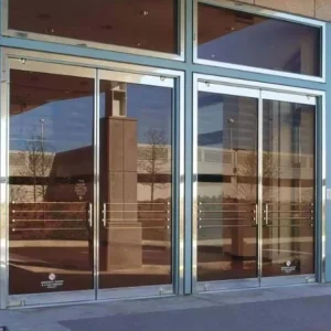 Modern Office Balanced Black Aluminum Alloy Tempered-Glass Waterproof Double Swing Door
