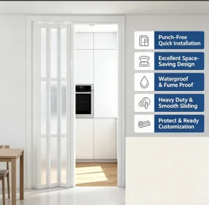 Modern PVC Partition Door for Kitchen Punch Free Installation Folding Sliding Door Temporary Room Divider