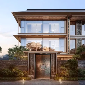 Modern Pure Copper Frameless Front Entry Door with Smart Lock