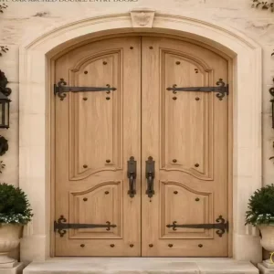Modern Reclaimed Wood Barn-Style Swing Exterior Entrance Door with Water-Resistant Finish and Iron Hardware