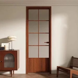 Modern Retro Alloy Frame Tempered Glass Narrow Minimalist Swing Door Arched Safety Glass Bathroom Door with Hardware