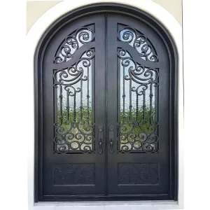 Modern Round Wrought Iron Entrance Door Villa Design Sliding Automatic Opening Entry Door