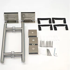 Modern SS304 Glass Door Set Combo 90 Degree Shower Hinge Round Shower Handle Glass Clamp for Hotel Apartment Bathroom Door
