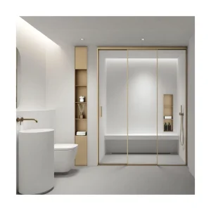Modern Shower Door Shower Cubicle Tempered Glass Double Sliding Waterproof Finish for Hotels Villas