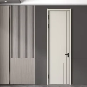 Modern Simple Carved Solid Composite Wood Interior Entry Door, Soundproof, Anti-Pressure, Baked Lacquer Finish