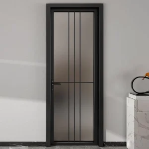Modern Single Swing Casement Aluminum Alloy Frosted Glass Bathroom Toilet Door for Living Room