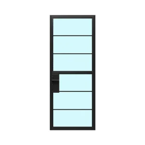 Modern Sliding Copper Glass Door with 6-Lite Right Swing and Brass Frame