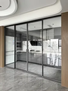 Modern Sliding Door Precision machined Aluminum Alloy Double Glazing Tempered Glass Water Resistant Interior Kitchen