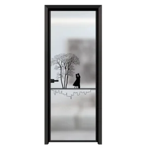 Modern Slim Aluminum Profile Swing Door Waterproof Double Glazed Frosted Tempered Glass Bathroom Casement Door
