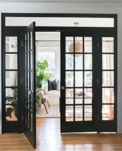 Modern Slim Frame Aluminium Swing Door Narrow Glass Sliding Open Style Fiberglass Screen Netting Finished Surface for Villa