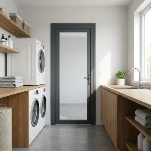 Modern Slim-Frame Aluminum Alloy Swing Door for Living Room Partitions, Minimalist Interior Glass Casement Door
