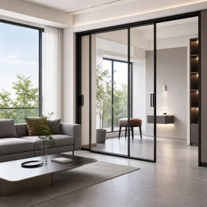 Modern Slim Frame Interior Sliding Glass Door Sound Insulation Clear Aluminum Alloy for Livingroom