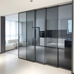 Modern Slim Frame Sliding Glass Doors Tempered Glass Aluminum Construction Soundproof Heat Insulation for Bedroom Home Kitchen
