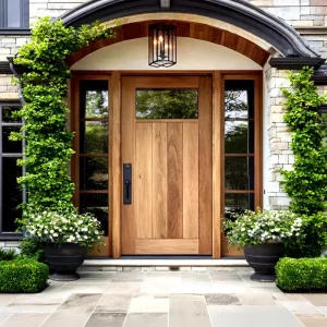Modern Solid-Core Solid Wood Villa Entry Door with Fixed Glass