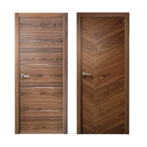 Modern Solid Core Walnut Veneer Laminated MDF Wood Door with Metal Strips
