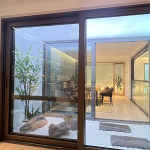 Modern Solid Wood Aluminum Sliding Door with Double Tempered Impact Glass for Office Home Villa Restaurant Mall