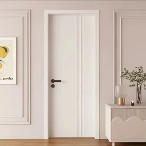 Modern Solid Wood Composite Slab Interior Door Set, Paint-Free, Baking Varnish, Carbon Crystal, for Apartments and Hotels