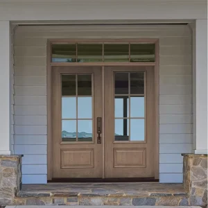Modern Solid Wood Double Entrance Door with Glass Window for Residential Villas