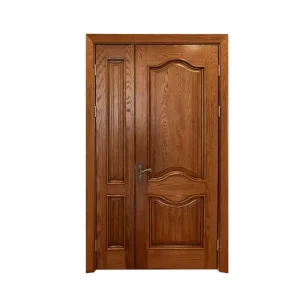 Modern Solid Wood Double Entrance Doors with Frames and Waterproof Finished Surface