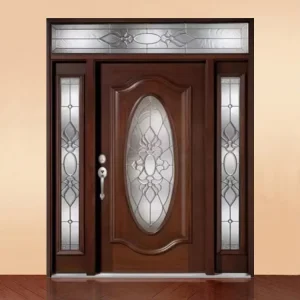 Modern Solid Wood Exterior Front Entry Door with Side Lite and Transom