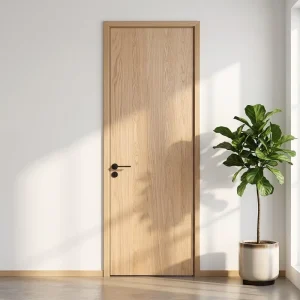 Modern Solid Wood Interior Flush Door with Minimalist Narrow Frame and Draft Resistance for Living Room, Villa, or Apartment