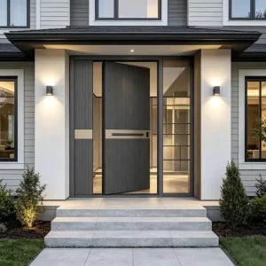 Modern Solid Wood Sliding Entry Door with Anti-Theft Smart Lock for Hotel and Villa Exterior Use