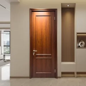 Modern Solid Wood Swing Door with Push-Pull Handle and Natural Wood Grain for Hotel, Villa, or Office