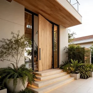 Modern Solid Wood Waterproof Entrance Door Double Villa Front Door Side Opening Commercial Use Security Door