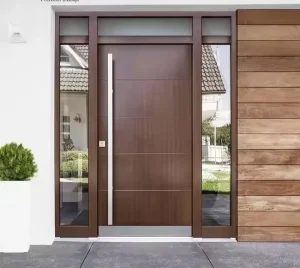 Modern Solid Wood and Glass Pivot Entrance Door with Side Lite