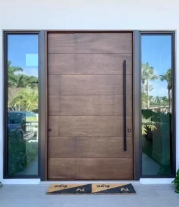 Modern Solid Wood and Steel Entry Door Set for Hotels, Villas, or Commercial Projects
