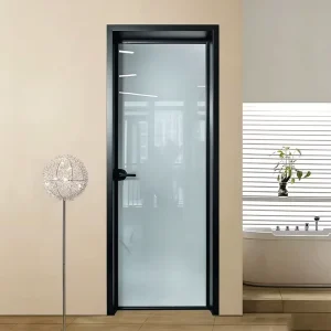 Modern Soundproof Frosted Glass Aluminum Alloy Interior Swing Door for Minimalist Bedroom Privacy
