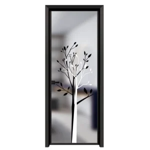 Modern Soundproof Slim Aluminum Glass Swing Door Waterproof Frosted Tempered Glass Interior Doors for Office Bathroom