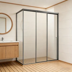 Modern Square Stainless Steel Waterproof Clear Tempered Glass One Fixed Two Linkage Sliding Door Hotel Bathroom Shower Cabin