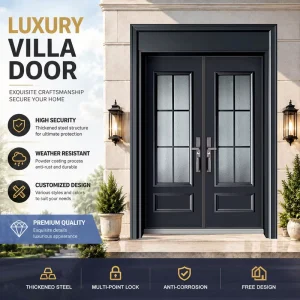 Modern Steel and Glass Swing Entry Security Door for Villa