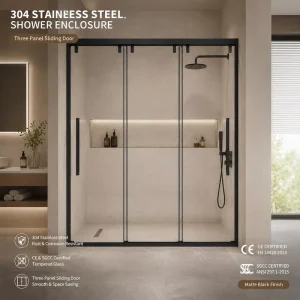 Modern Straight 3-Linkage Top-Hung Sliding Shower Enclosure Frameless Clear Glass Door Space-Saving Design
