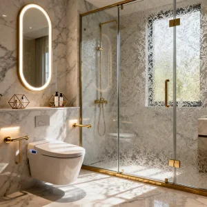 Modern Straight Shower Enclosure with Tempered Glass Sliding Hinge Door, Soft-Closing