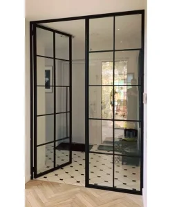 Modern Style Extremely Narrow Frame Aluminum Double Tempered Glass Swing Door for Indoor Commercial Kitchen Living Room