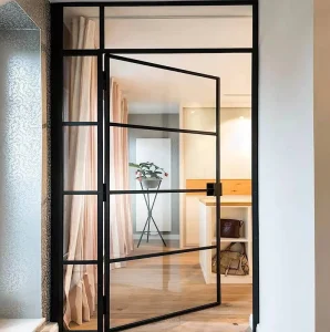 Modern Style Narrow Frame Aluminum Bathroom Glass Interior Swing Casement Entry Door with Slim Frame for North America