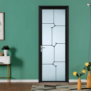 Modern Style Narrow Frame Aluminum Swing Door Frosted Glass Door for Bathroom Toilet Bedroom Rental House
