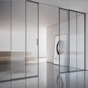 Modern Style Sliding Glass Doors Aluminum Sliding Door Narrow Frame Interior Sliding Fluted Glass Doors Easy Install
