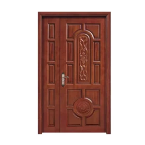 Modern Swing Double-Leaf Anti-Theft Finished Solid Wood Entrance Door for Villa Home Hotels