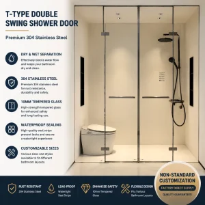 Modern T Shaped Double Swing Shower Enclosure with Dry Wet Separation and Clear Glass Door for Stylish Bathrooms