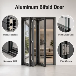 Modern Thermal Break Aluminum Bifold Folding Door Double Glazed Tempered Glass Soundproof Exterior Patio Door for Villa Hotel