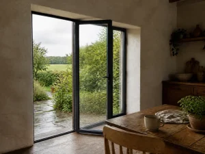 Modern Thermally Insulated, Fire-Prevention, Moisture-Proof Aluminum Glass Folding Door with Double Glazing for Exterior Entrances and Balconies
