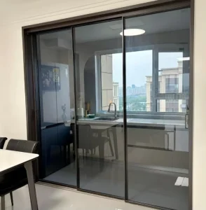 Modern Ultra-Narrow-Frame 3-Panel Aluminum Alloy Glass Sliding Door for Balcony and Villa, Customizable Size and Color