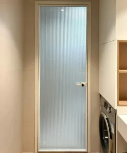 Modern Ultra Narrow Frame Aluminum Bathroom Door Waterproof Frosted Glass Manual for Home Hotel Apartment