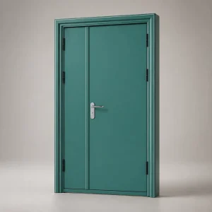 Modern Unequal Double Leaf Steel Door Powder Coated Security Entrance Door for Commercial Buildings