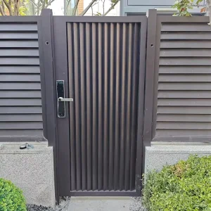 Modern Vertical Slat Privacy Aluminum Single Swing Courtyard Villa Garden Side Gate with Anti-Rust Fluorocarbon Finish